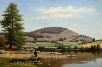 Alfred Ordway Fishing on Fairlee Pond Norge oil painting art